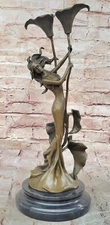 Art Deco/ Nouveau Genuine Bronze Tulip Candlestick Sculpture by Milo