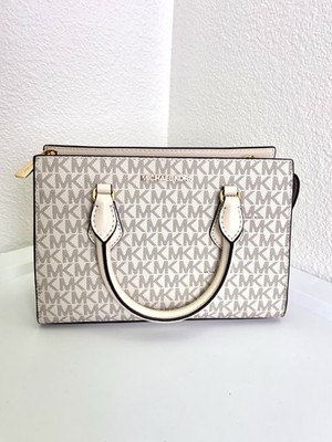 Michael Kors Womens Sheila Medium Satchel Logo Canvas Light Cream Multi