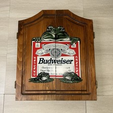 Vintage Budweiser Frog Wood Dartboard Cabinet Case Advertising Breweriana