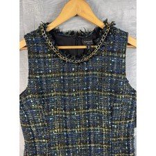 NWT! Tahari ALS Tweed Mini Dress Gold Chain Neck Accent Woman's Sz 14 Workwear