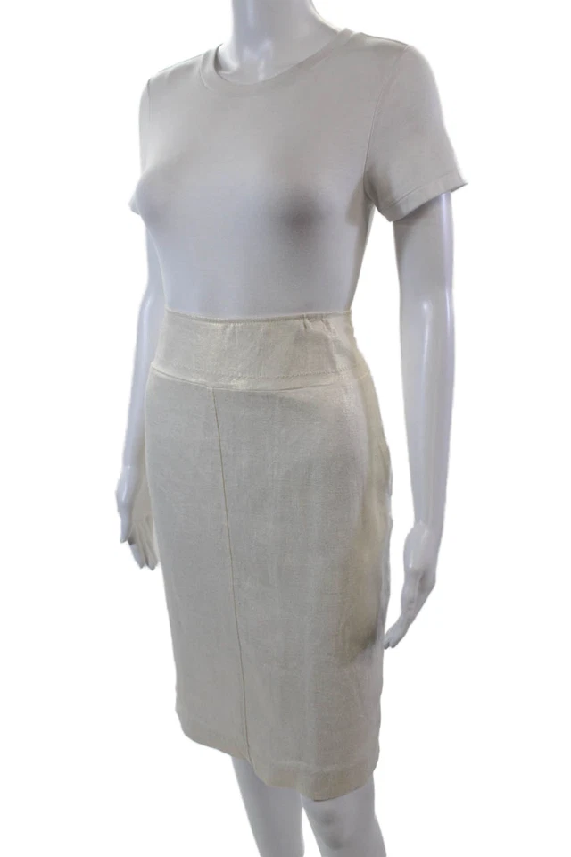 Falda lápiz Saint Tropez West para mujer metálica forrada de lino con cremallera lateral beige talla 10 Foto 2 de 4