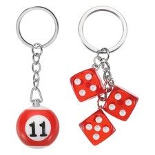 Lucky 11 Ball Keychain with Dice Keychain Keyring Charm Red