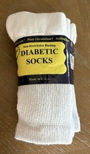 3 Pack Non-Restrictive Binding DIABETIC White Crew Socks Size 10-13 Made in USA