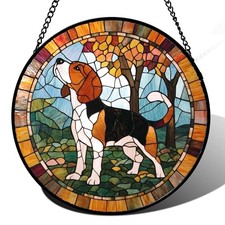 Stained Glass Window Hanging Cute Dog Beagle Trees 6.3" - Suncatcher 6.3x6.3 IN