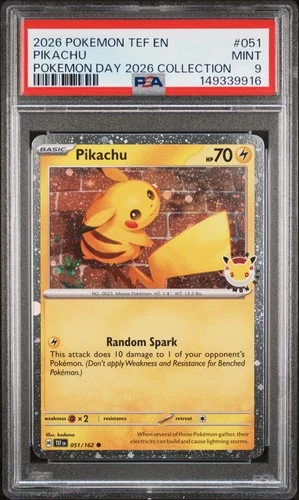 2026 POKEMON TEMPORAL FORCES POKEMON DAY 2026 COLLECTION #051 PIKACHU PSA 9
