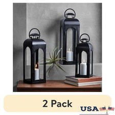 Black Metal Lantern Candle Holder Pillar Candles Indoor Outdoor Decor Accent New