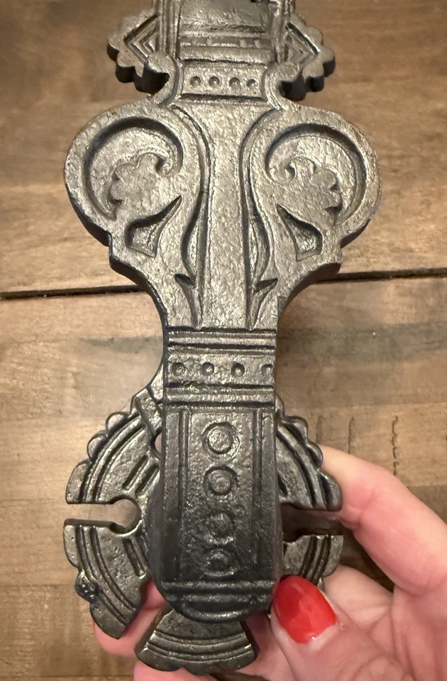 Art Nouveau Gunmetal Gray  Cast Iron Door Knocker 8.25 X 3” Heavy Gothic Salvage - Image 2 of 4