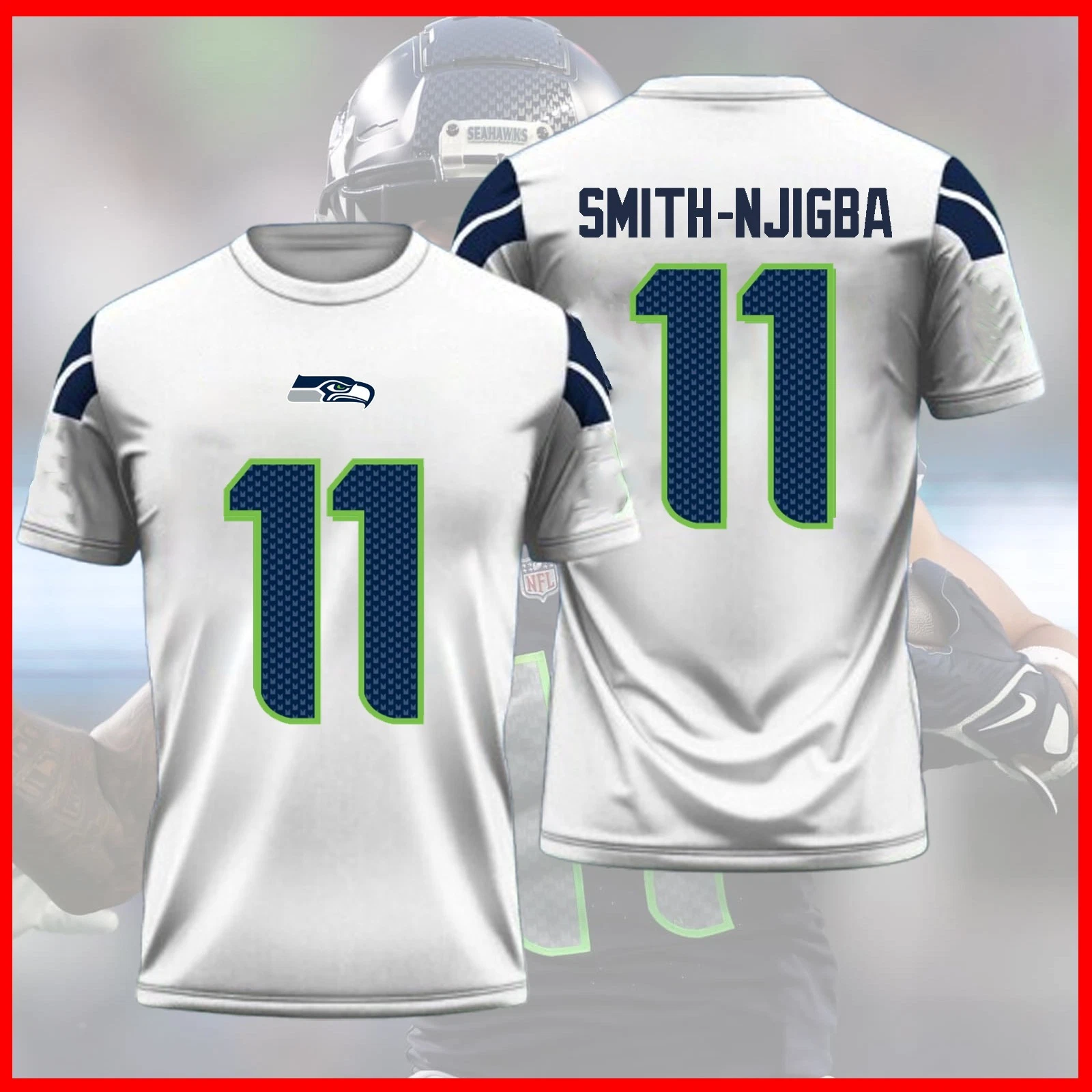 Jaxon Smith-Njigba #11 Seattle Football 2026 Player Name & Number AOP Fan
