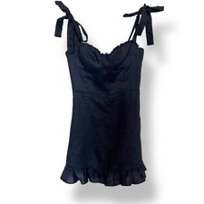 Reformation Desiree Black Linen Mini Dress Sz 2