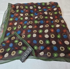 Echo silk scarf featuring a brown polka dot pattern. 20" Sq EUC