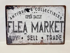 FLEA MARKET 8x12” METAL SIGN NIP  FOR STORE BOOTH CRAFT SHOW SWAP MEET MANCAVE
