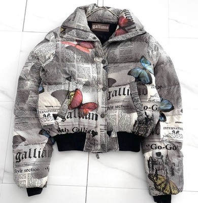 Rare Galliano Runway Galliano Gazette print puffer jacket with butterflies