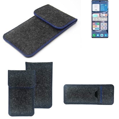 Filz Hülle für Huawei P50 Pro Kirin 9000 dunkelgrau blauer Rand Case Tasche Sc
