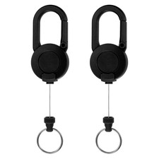 2 Pack Heavy Duty Retractable Keychain with 23.6" Steel Cord Black 