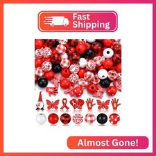 FairySandy 200 Pcs Red Ribbon Week Wood Beads Cancer Awareness Red Wooden Beads
