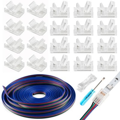 HOMELYLIFE 20 Pack 4 Pin 10mm LED Strip Connectors Solderless with 16.4ft Ext...