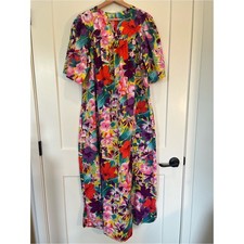 Vtg Hawaiian floral colorful coastal tropical summer resort flowy maxi dress L