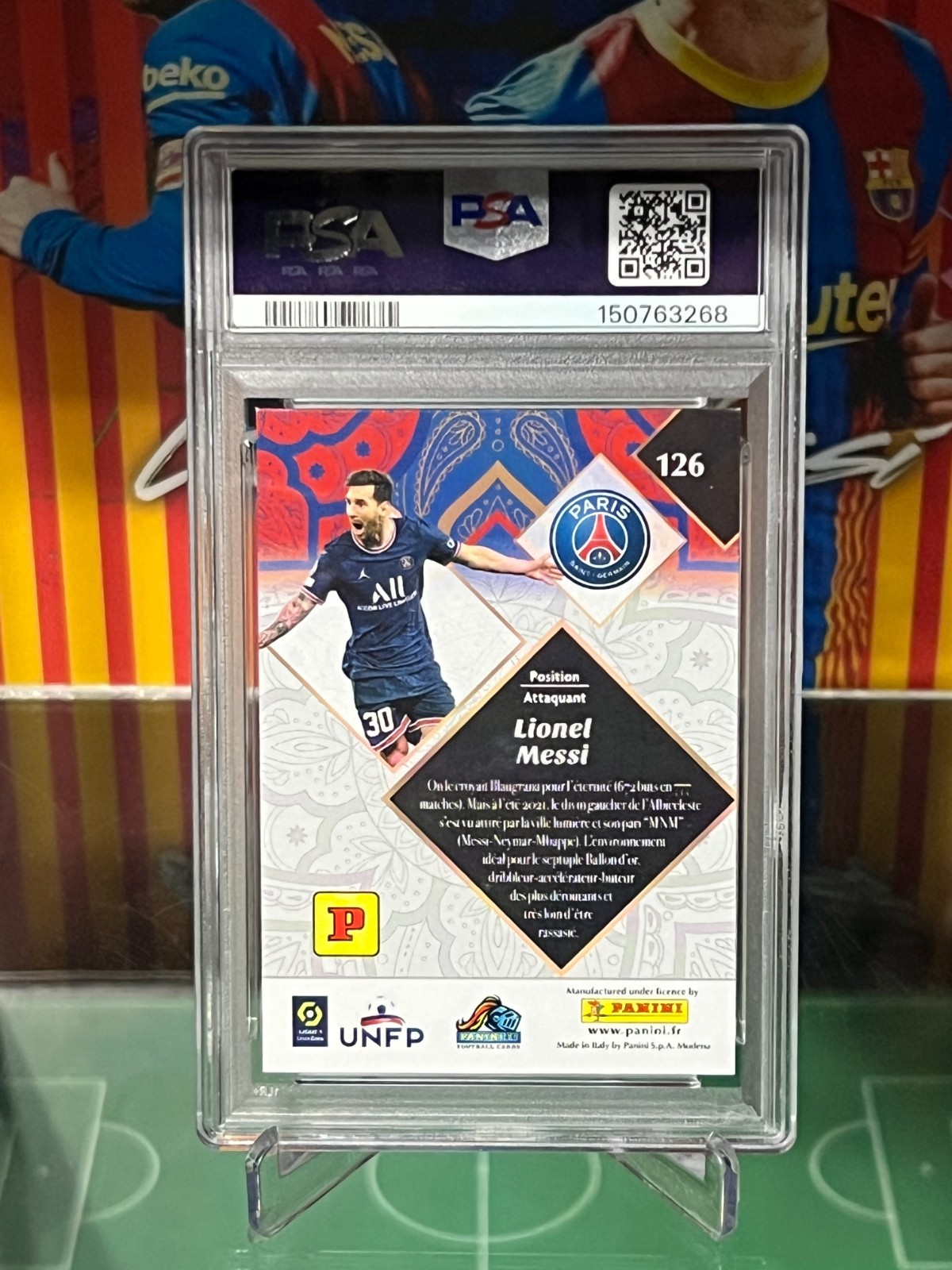 2022-23 Panini FC Ligue 1 Lionel Messi #126 PSA 9 Rare view 4