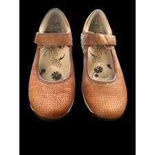 Therafit Valentina Mary Jane Shoes-Women-Sz 7.5-8-Tan Perforated Leather