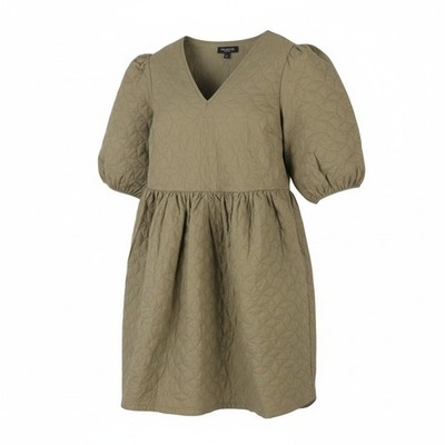 SELECTED Julia 2/4 Quilt Women Dress EU36 S Olive Textured Puff Sleeves *