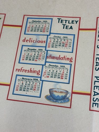 3 Unused 1933 TETLEY TEA Book Covers 20" x 10.5" 5 Month Calendar, Advertising - Picture 3 of 13