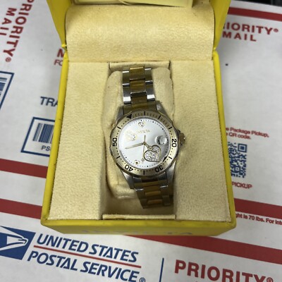 Invicta Ladies Pro Diver Silver Crystal Heart Dial Two Tone 