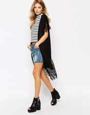 Noisy May Black Delicate Lace Detail Midi Festival Kimono, Small (6-10), Bnwot