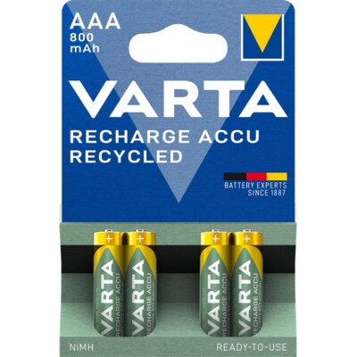 4x Akku 1,2V 800mAh Micro AAA HR03 R2U VARTA 56813 Recycled
