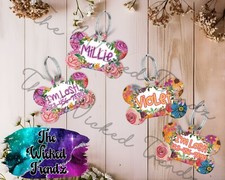 Spring Fall Floral Flowers Girl Dog Custom Personalized Pet Name ID Dog Tag