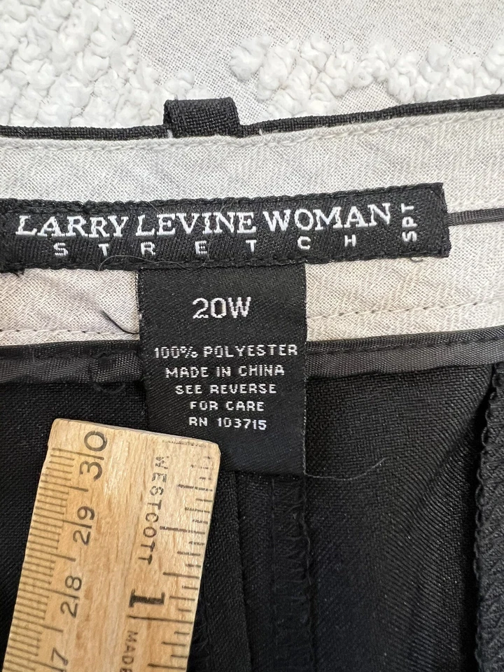 Larry Levine Pants Women Sz 20W Black Braid Waist Detail Dress Pockets Stretch - Image 3 of 4