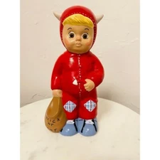 Vintage Halloween Ceramic Little Red Devil Trick or Treater