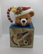 Vintage 1996 Christmas Holiday TEDDY BEAR Planter Mug/Cup Candy/Nuts Holder *NOS