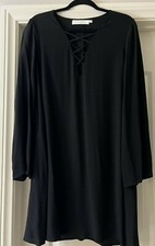 ASTR BLACK LACE UP COLLAR KNEE LENGTH CASUAL DRESS SIZE LARGE - PRE-OWNED