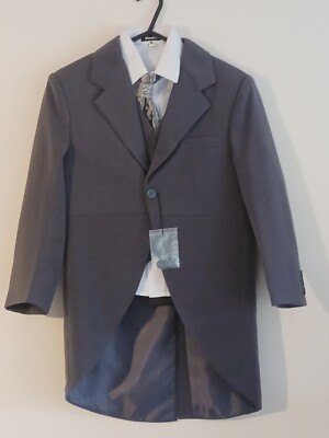 Vivaki Jungen Alter 6 Jahre 5-teiliger grauer Ascot-Schwanzanzug, neu ohne Etikett