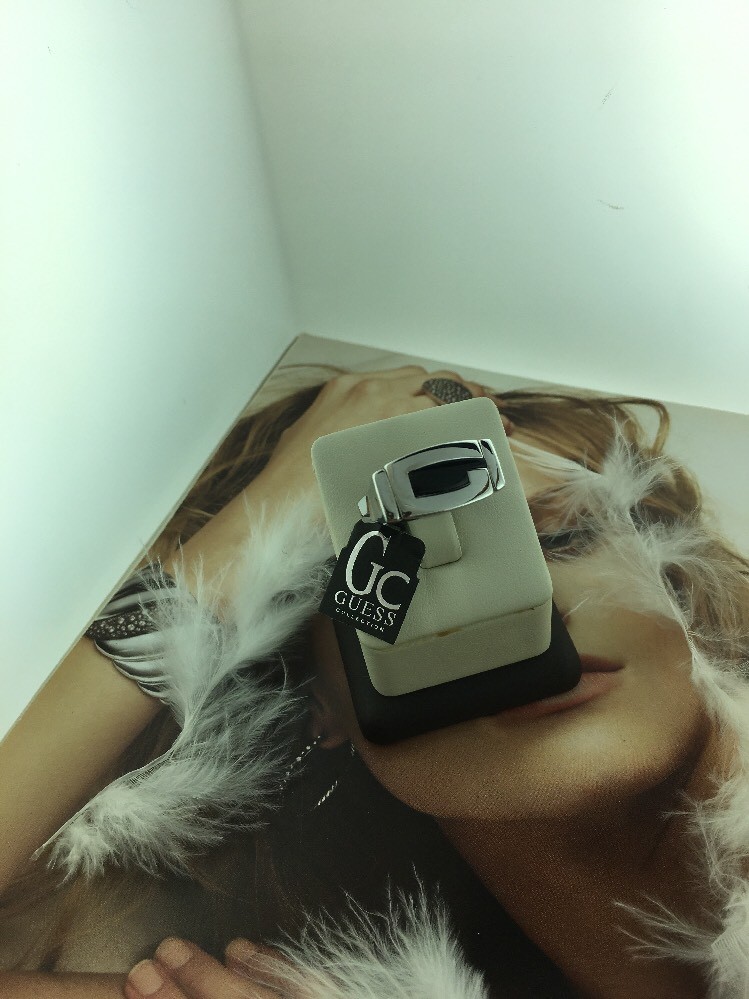 Bague Guess En Argent 925 Avec Onyx Noir Signée "G" - Taille 6, Neuf Étiqueté