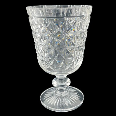 Stuart England Footed Vase Trumpet Floral Clear Lattice Cut Glass Crystal U26