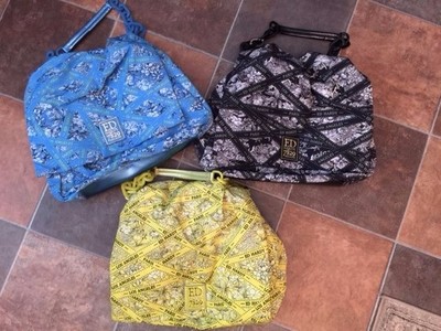 Ed Hardy Bobbi Shoulder Flap Purse Blue Yellow Black chain bondage line NEW