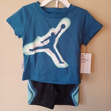Air Jordan Jumpman Nike Boys T-Shirt  Mesh Shorts Set-24M-Blue-Black