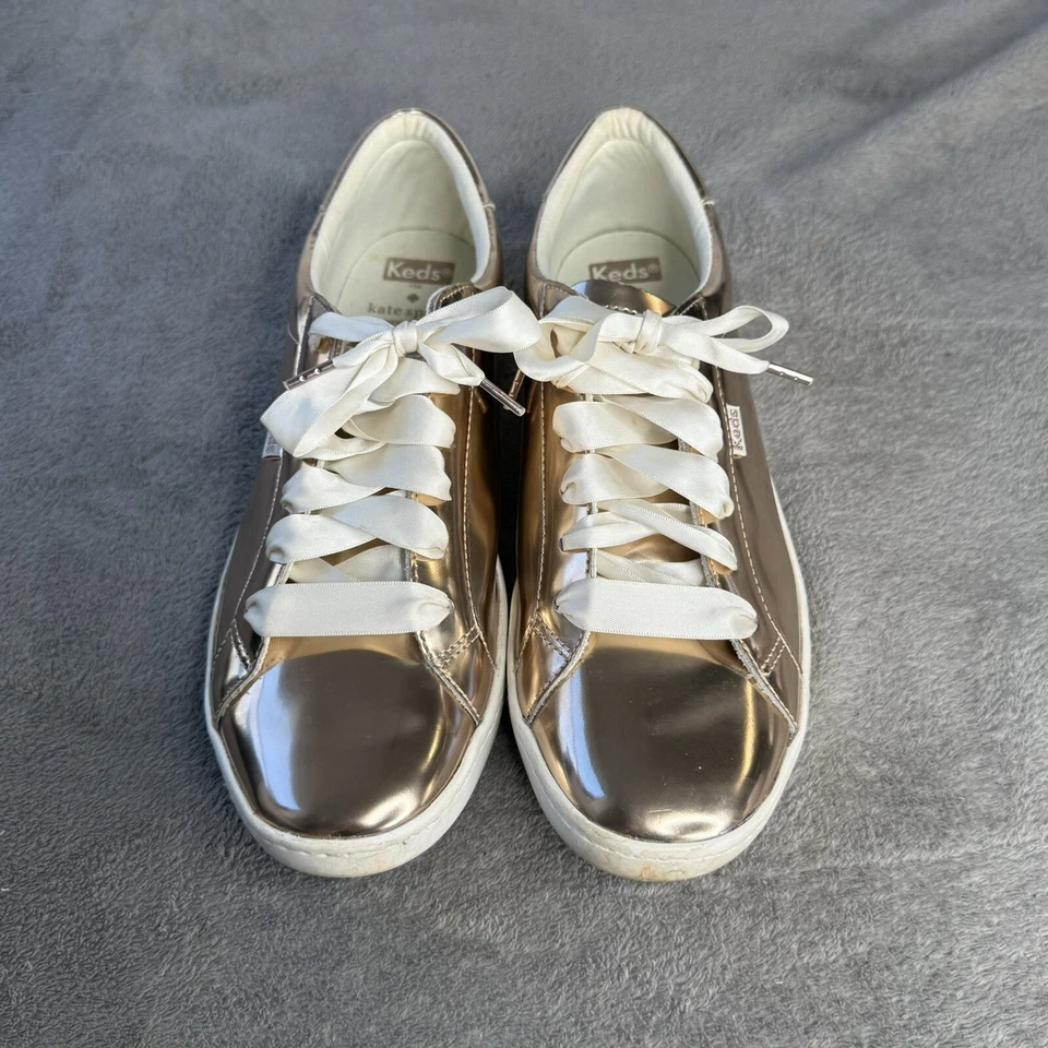 Zapatillas deportivas Keds X Kate Spade oro rosa para mujer zapatos con cordones de cinta metálica talla 10 Foto 2 de 4