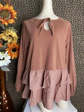 🦋DOE & RAE🦋Cinnamon Striped Keyhole BabyDoll Top NWT | MEDIUM |