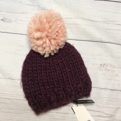 BCBGeneration Contrast Pom Beanie Hat Wine Pink NWT