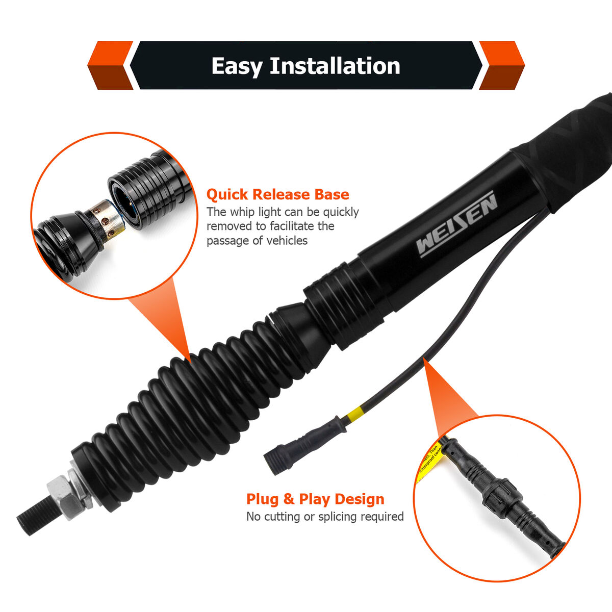 4FT Spiral RGB LED Whip Light+Plug & Play Wire For Polaris 4FT Spiral RGB LED Whip Light+Plug & Play Wire For Polaris