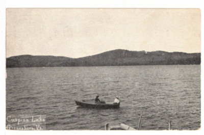 c1910 PC: Man & woman in Rowboat on Caspian Lake, Greensboro, Vermont