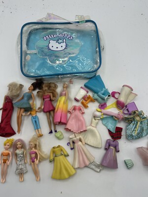 Lot of Polly Pocket Dolls Clothes 2000s Y2K & Barbie W/hello Kitty Pouch