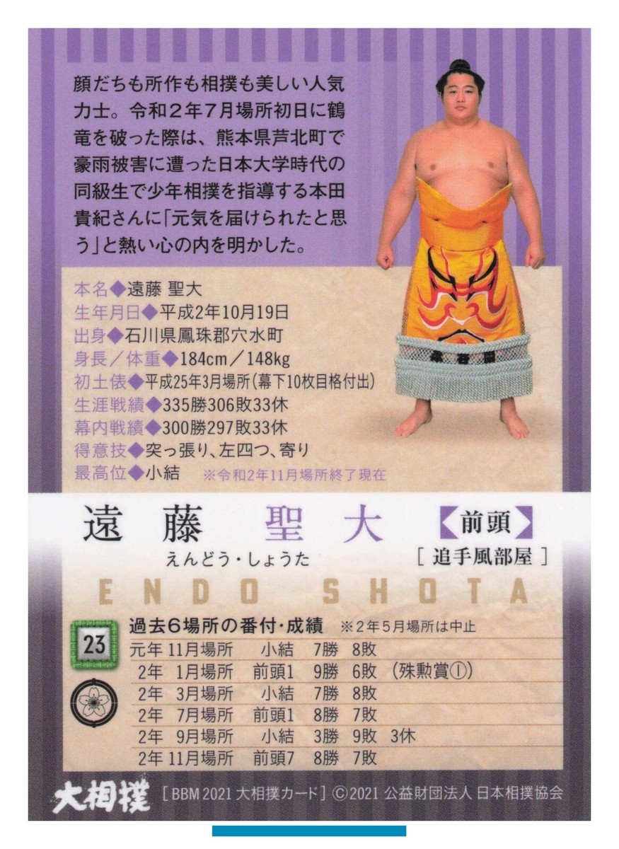ENDO SHOTA Sumo Wrestler Trading Card BBM 2021 Rikishi TCG