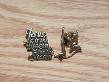 Lot of 2 Jesus is the Reason for the Season Gold Tone Dove Outline Lapel Pins
