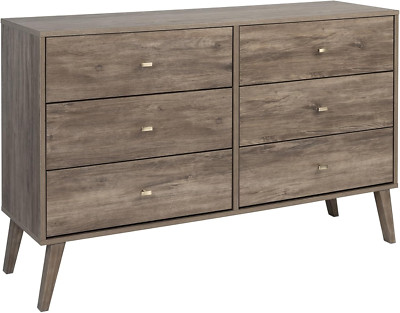 Milo Mid-Century Modern 6 Drawer Double Dresser for Bedroom, Wide Chest of Drawe