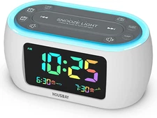 Glow Small Colorful Alarm Clock Radio with Rainbow Digit, 7 Color Night Light wi