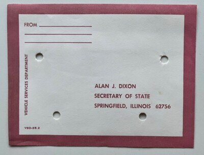 Vintage Transportation Envelope Car Illinois Secretary of State Alan Dixon 1970s