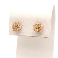 Solid 14k Gold Yellow Sparkly Crystal Disco Ball Stud Earrings 8mm New